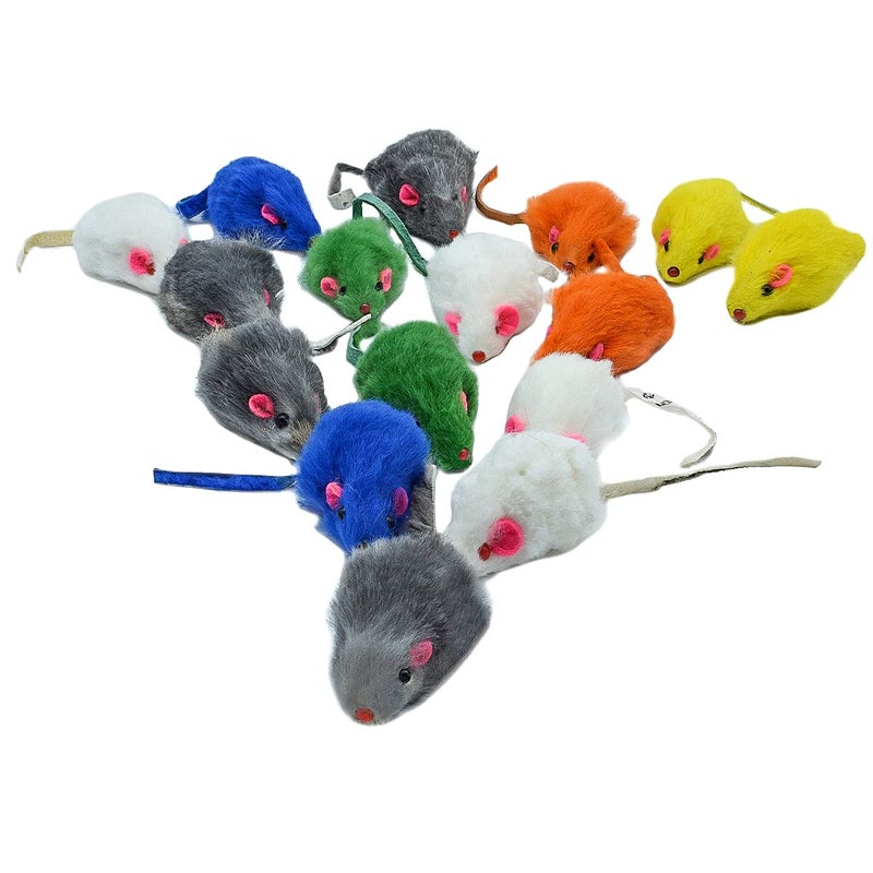 Famgee 20 PCS Furry Squeak Mouse Rattle Sound Plush Mice Fur Interactive Catch Play Catcher Pet Kitten Cat Toys (Random Color) - Image 2